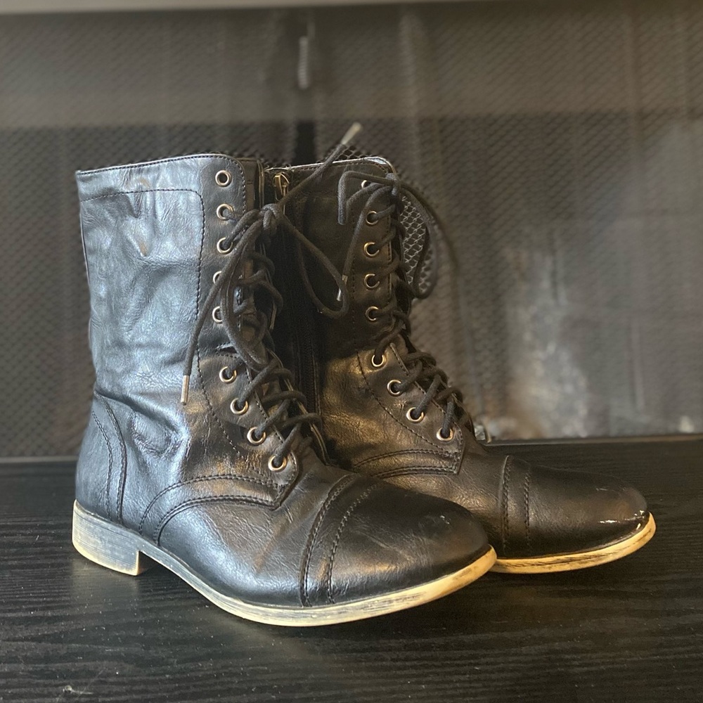 Madden Girl Black Leather Boots, size 7